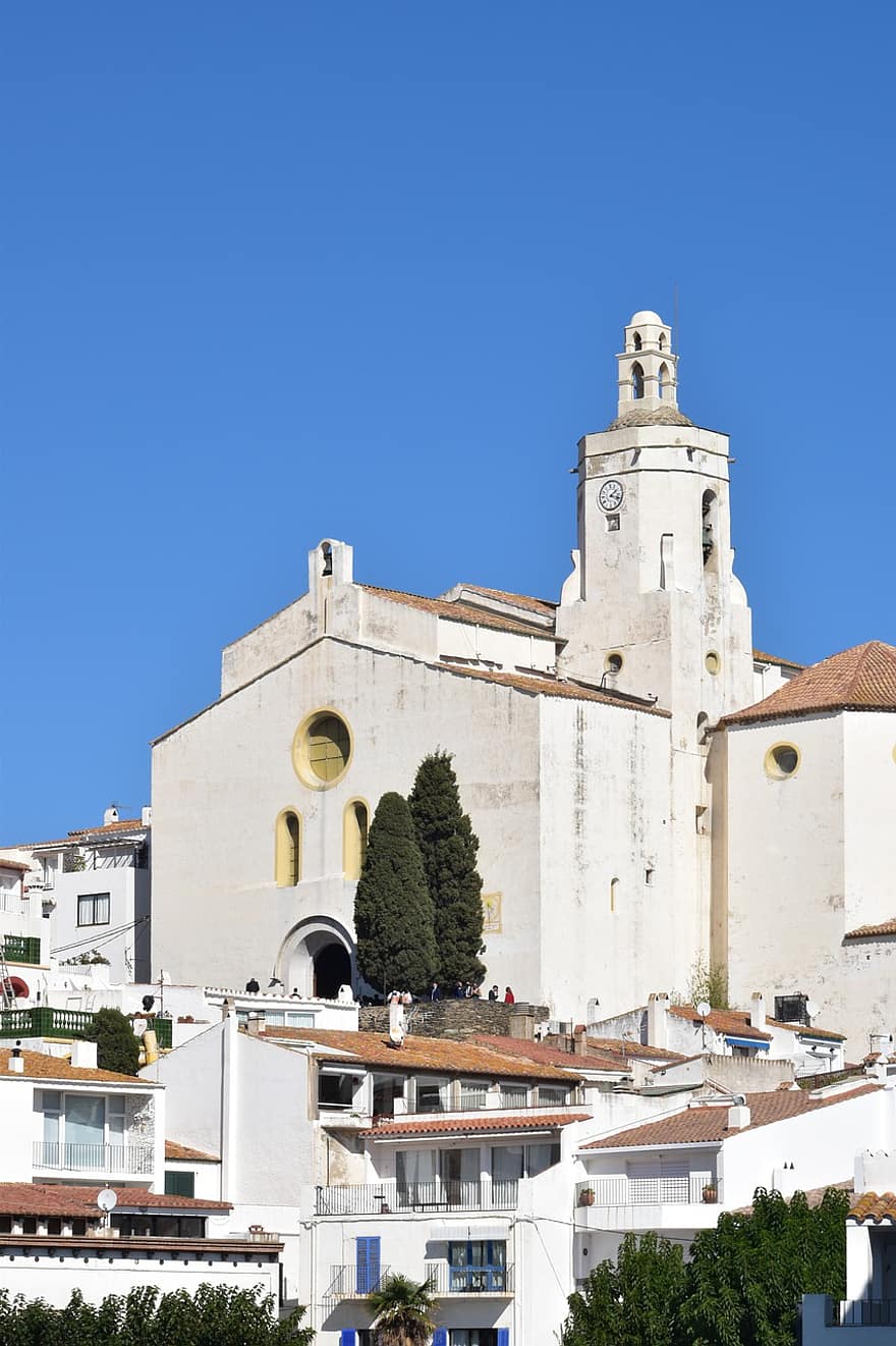kirke, klokke tårn, ur, by, ferie, Spanien