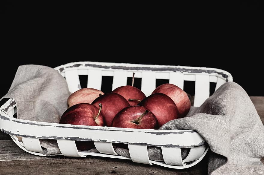 кошница, ябълки, храна, жътва, продукция, плодове, органичен, зрял, здрав, витамини, хранене