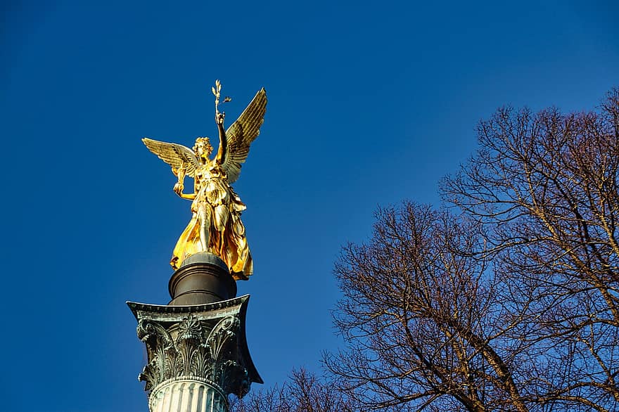 landemerke, reise, engel, tre, Fredsengel, Fredsminne, fred, München, Bogenhausen, prins regent street, monument