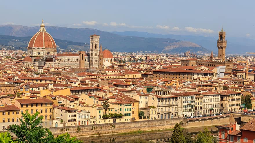 Firenze, Italien, by, bybilledet, berømte sted, arkitektur, tag, luftfoto, bygning udvendig, kulturer, by skyline