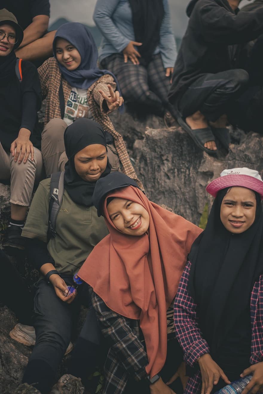 gente, montaña, bosque, Indonesia