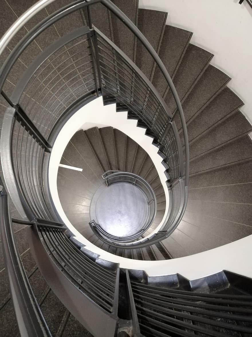 tangga, spiral, Arsitektur, ke bawah, pedalaman, dalam ruangan, modern, bergerak ke bawah, pagar, Desain, melengkung