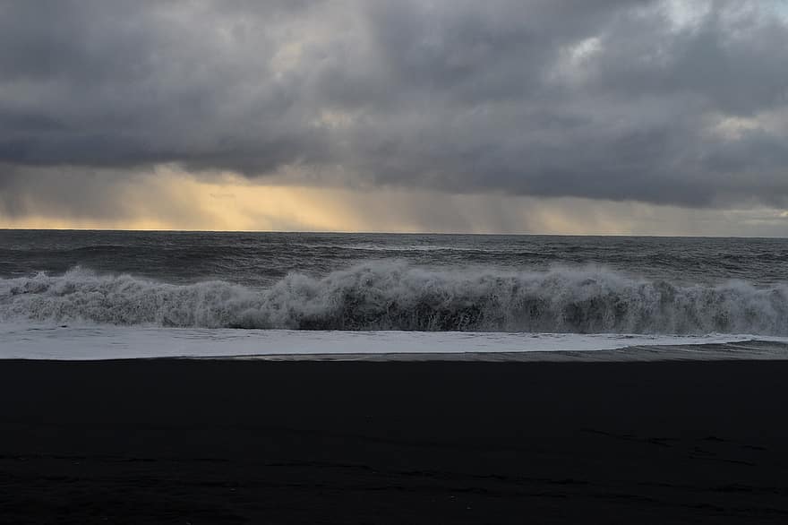 Пляжний, хвилі, на відкритому повітрі, подорожі, розвідка, Ісландія, сніг, холодний, зима