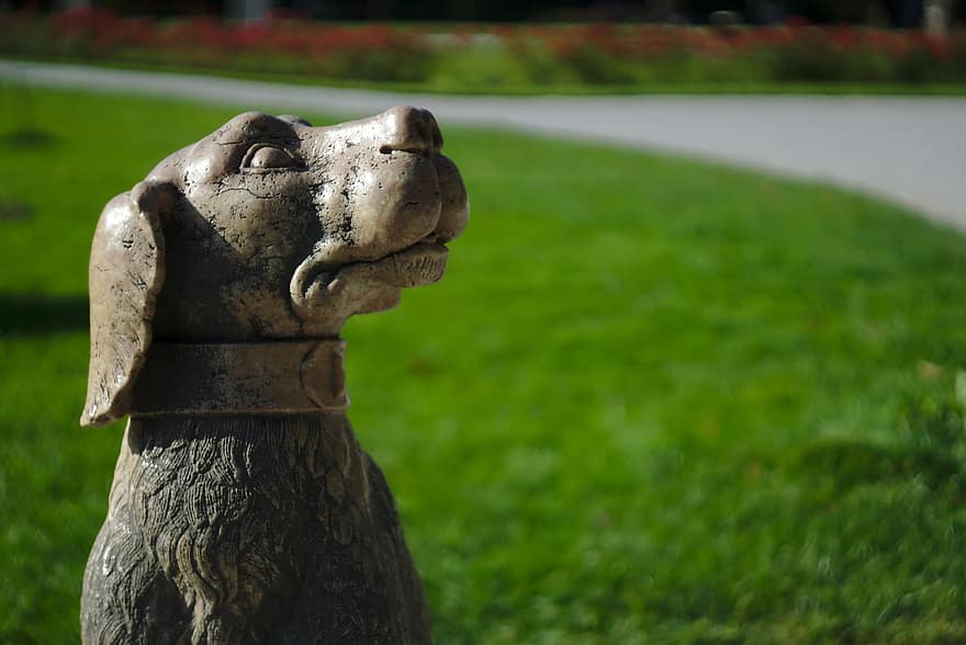 beeldhouwwerk, hond, stenen standbeeld, marmeren standbeeld, park, salzburg