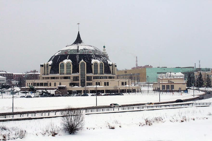 budynek, muzeum, ulica, architektura, Tula, zimowy, śnieg, znane miejsce, na zewnątrz budynku, lód, zbudowana struktura
