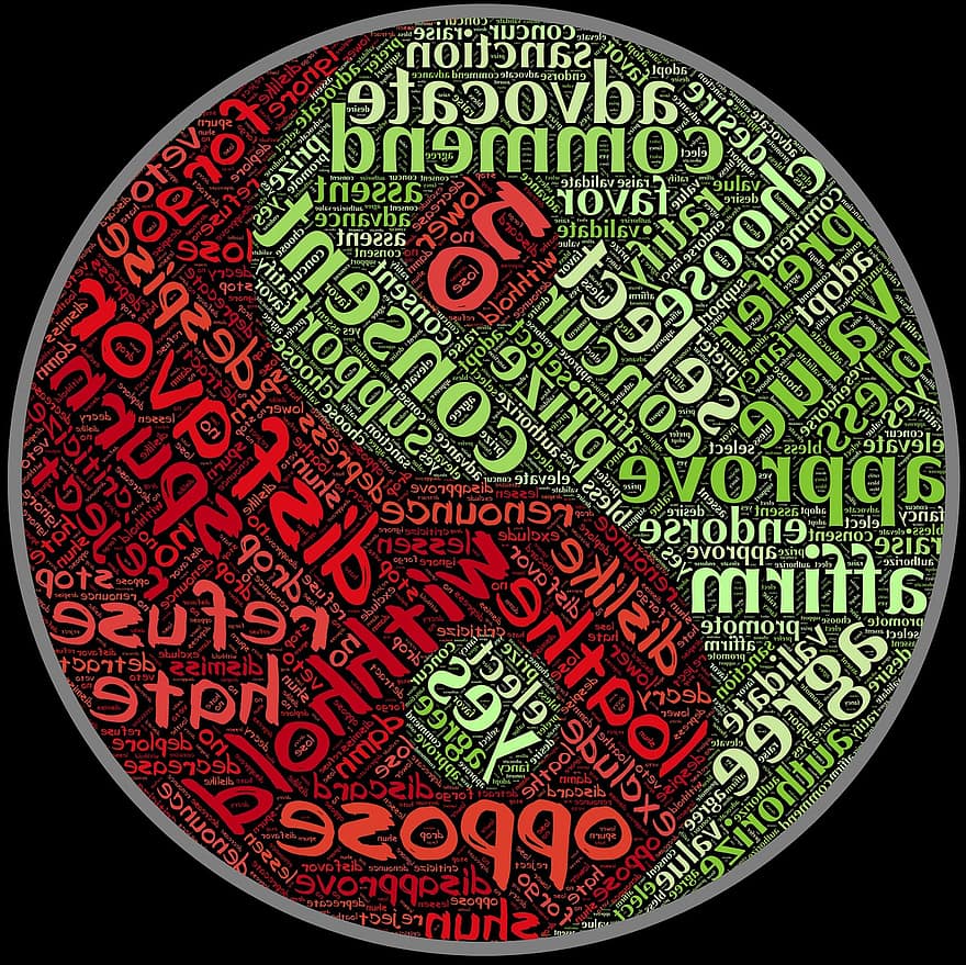tao, dualitet, binær, motsetninger, kontrast, grønn, rød, yin, yang, ja, Nei