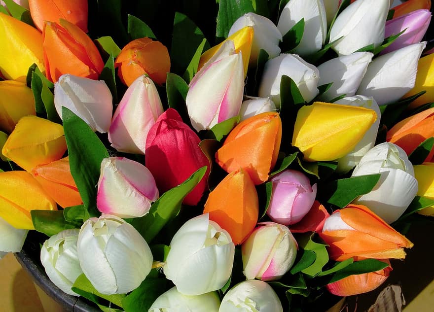 tulipaner, buket, silkeblomst, kunstige blomster, dekorative