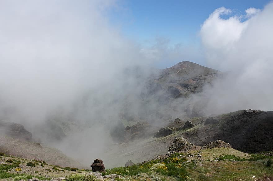 núi, sương mù, madeira, Thiên nhiên, những đám mây, gió, thời tiết, Bồ Đào Nha, đá, đi lang thang, phong cảnh
