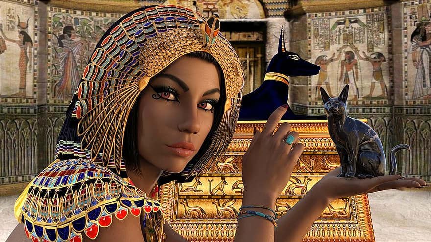 Egiptas, moteris, karalienė, nefertiti, Kleopatra, anubis, isis, osiris, bastetas, geriausia, katė