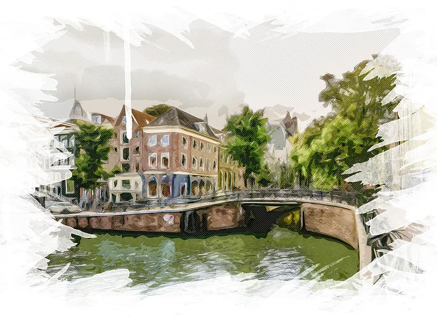 amsterdamas, Olandija, kanalas, upė, Nyderlandai, vanduo, olandų, Europa, pastatas, tiltas, architektūra
