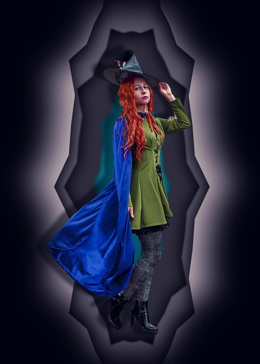 Halloween, Witch, Redhead, Fantasy, Cosplay, Magic, Woman, Raincoat, Cap, Witch Hat, Witch's Cap