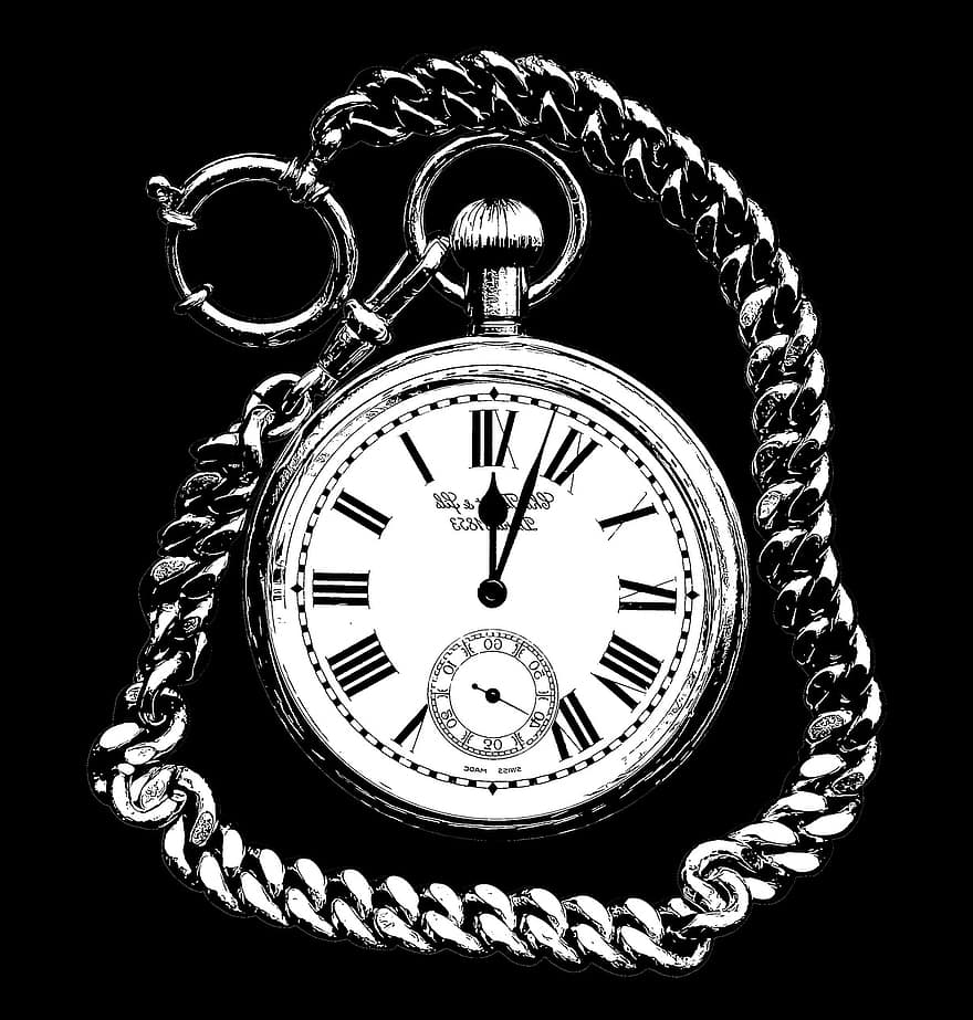 джобен часовник, часовник, наблизо, стар, показалка, часовникарство, показва времето, път, време на, верига, метал