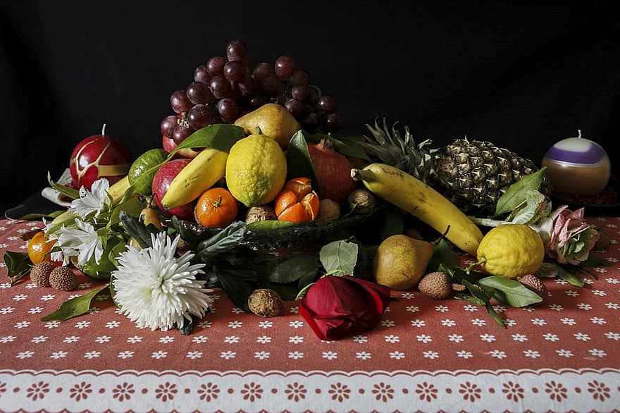 фрукты, питание, цветы, рождество, тыква