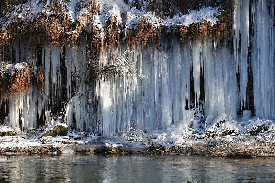 stalactite, Mur de glaçons, hiver, du froid, la glace, congelé, gel, la nature, Glacé givré, l'hiver, eau