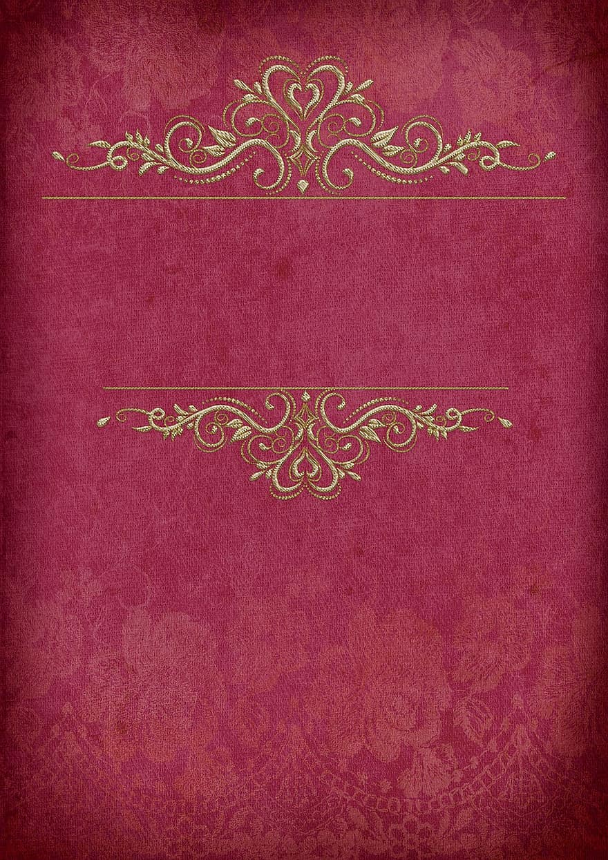 Background, Pattern, Ornaments, Floral, Flowers, Decorative, Vintage, Red, Scrapbook, Cover, Gold