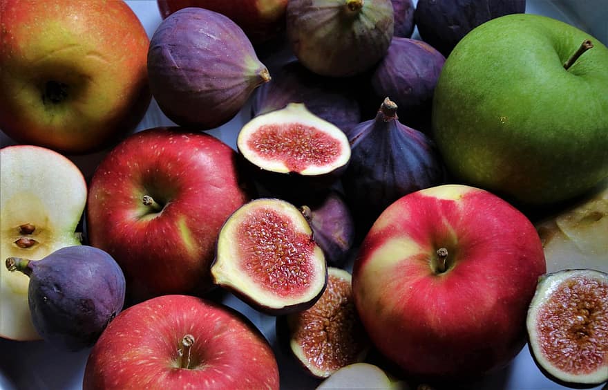 カラフルな果物、新鮮な、製品、ビタミンC、いちじく、バイオ、りんご、おいしい、フード、甘い、健康