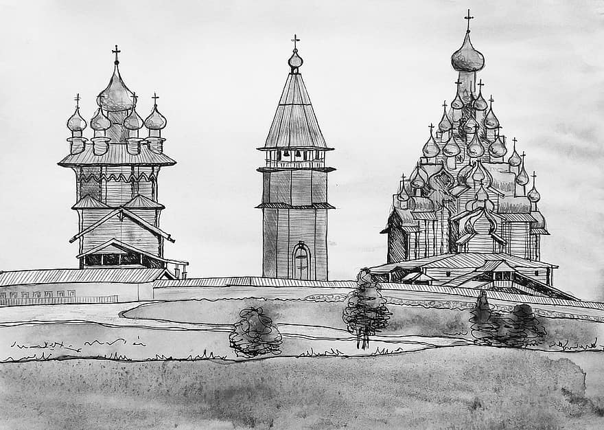 kizhi, medinė architektūra, vienuolynas, Rusija, istorija, bažnyčia, architektūra, krikščionybė, senovėje, parodos vieta, kelionė