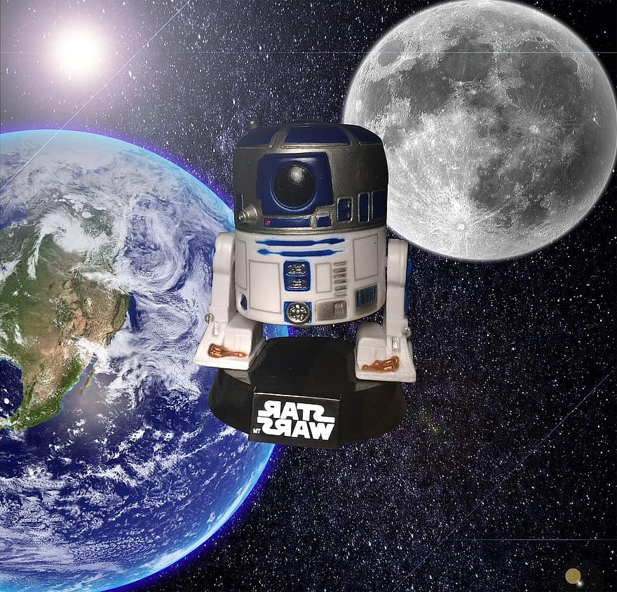Star wars, R2D2, plads, planet, blå planet, solsystem, galakse, stjerne, nat