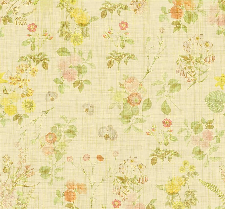 Floral, Wallpaper, Flowers, Vintage, Old, Background, Paper, Scrapbooking, Yellow Background, Yellow Flower, Yellow Paper