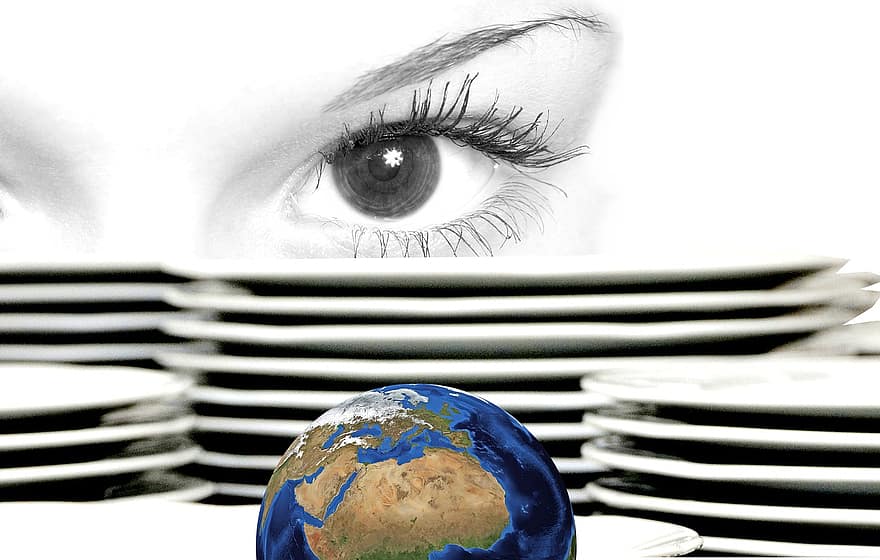 スピーチ図、ことわざ、テラーランドを見渡す、世界、目、グローブ、概観、地球、眉、見る、認める