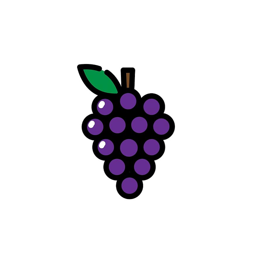 uvas, Fruta, icono, uvas moradas, comida, estilo moderno, dibujos animados, Icono de uva, Icono de fruta, Uvas Lindas, Estilo Mbe
