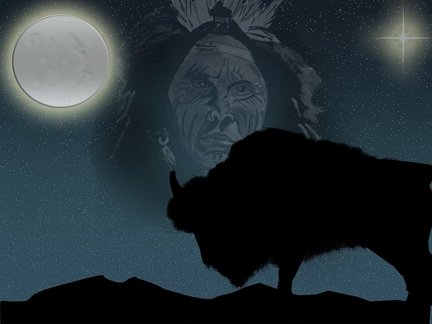 індіанці, бик, місяць, гори, зображення піктограм, Зодіак, зірка