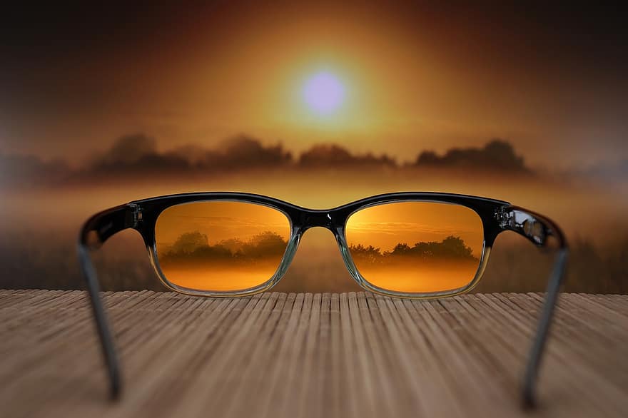 lentes, puesta de sol, visión, oscuridad, claridad, ver, horizonte, claro, agudo, ver fuerte, marco de los lentes