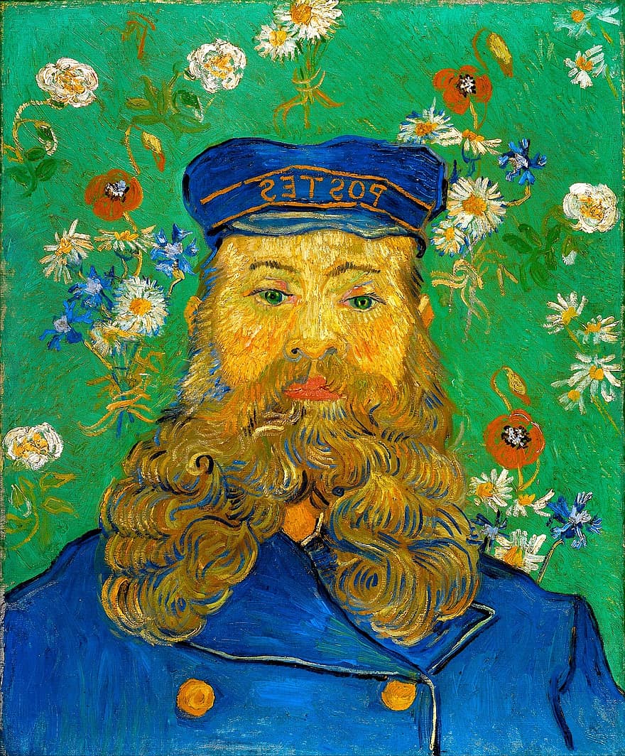 Postimpressionist, Post-Impressionismus, Kunst, Blau, Niederländisch, Porträt, Bart, Maler, bunt, Grün, Blumen