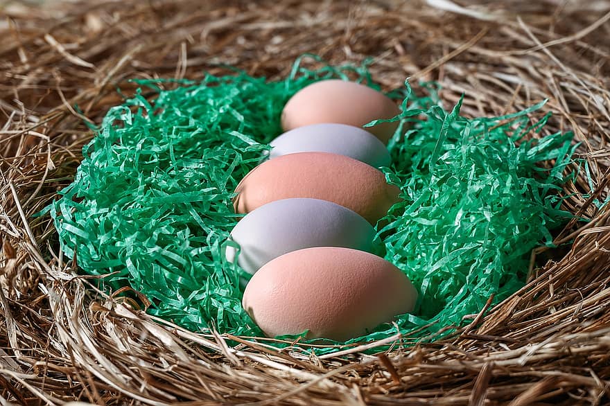 Easter, Easter Eggs, Easter Nest, Christianity, Religion, Multicoloured, Celebration, Faith, Eggs, Food, Straw