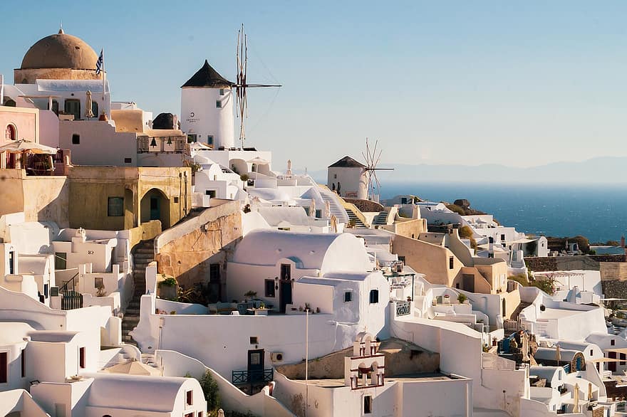 Santorini, Griechenland, Gebäude, Häuser, Stadt, Dorf, Dorf, die Architektur, griechische Architektur, oia, Meer, Mittelmeer