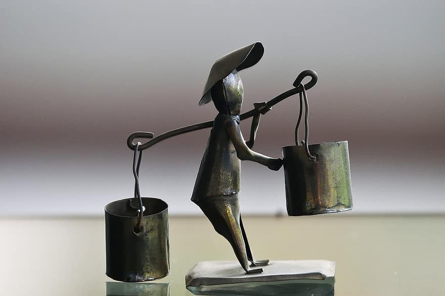 Bonde skulptur, Bronze figur, bronze art, metal kunst, vietnam, herrer, en person, arbejder, beskæftigelse, metal, udstyr