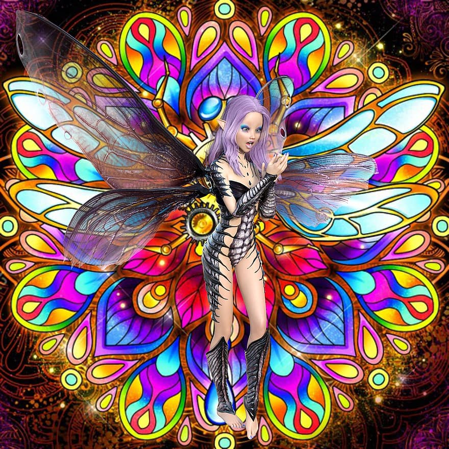 Fairy, Wings, Fantasy, multi colored, women, illustration, beauty, pattern, backgrounds, adult, decoration