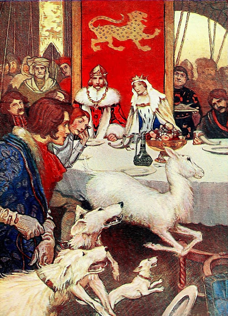 roi Arthur, Littérature, illustration du livre, ancien, Arthur Rackham, Conte de fée, médiéval, scène, personnes, Roi, intérieur