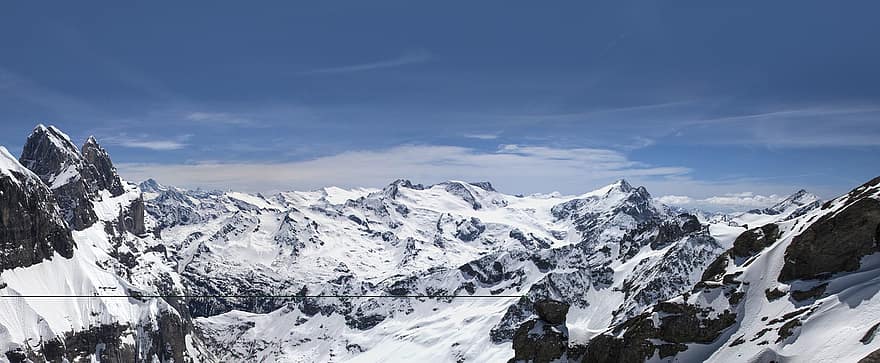 Titlis, bjerge, Schweiz, landskab, Alperne, sne, spids