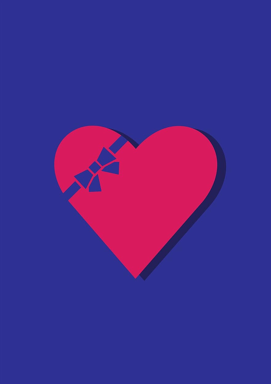 Heart, Ribbon, Love, Symbol, Red, Day, Valentine, Design, Card, Greeting, Shape