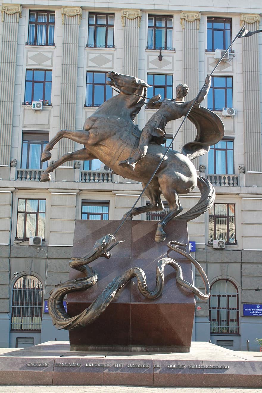 saint george och draken, staty, ukraina, lviv, monument, landmärke