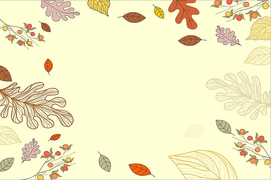 musim gugur, berbatasan, bingkai, Latar Belakang, templat, undangan, bunga-bunga, dedaunan musim gugur, warna musim gugur, tanaman, Daun-daun