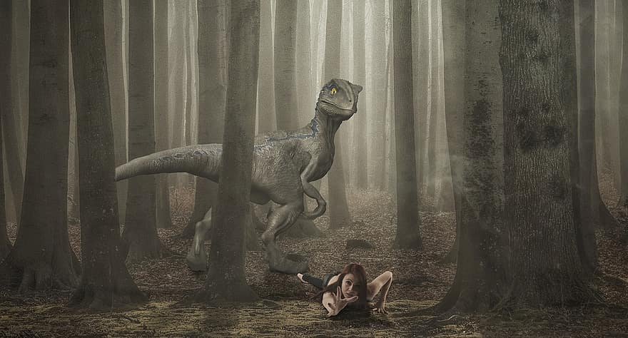 Background, Dinosaur, Girl, Woman, Forest, Help, Dangerous, Fear, Fog, Danger, Horror