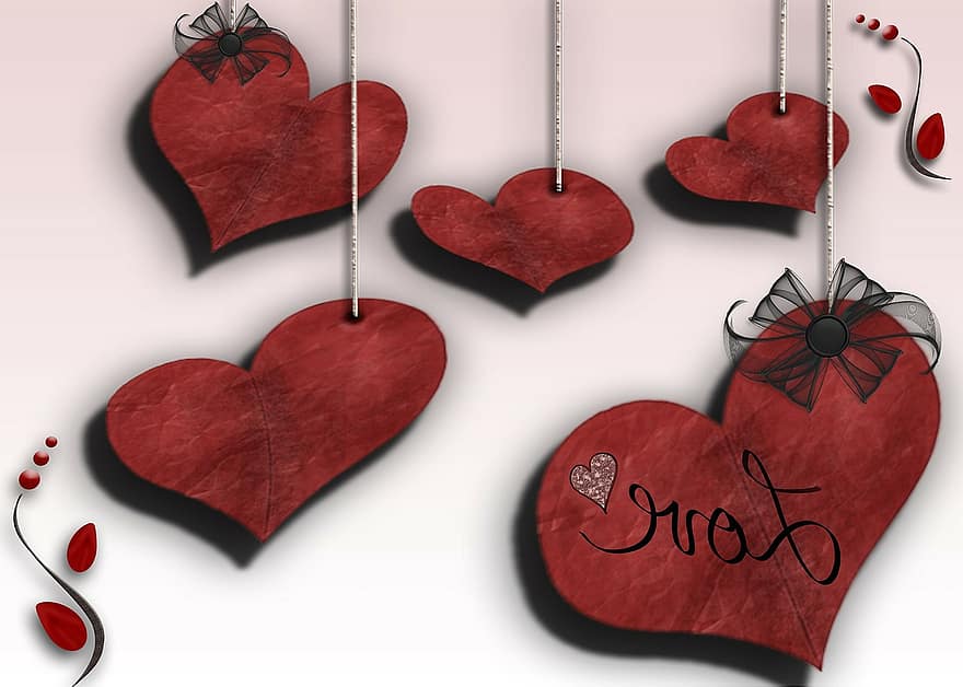 art digital, gràfica d’ordinador, penjant, cors, embelliment, amor, relació, Sant Valentí, romanç, romàntic, salutació
