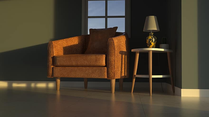 sala d'estar, casa, disseny d'interiors, Render 3D, habitació domèstica, a l'interior, modern, cadira, sofà, interior de casa, elegància