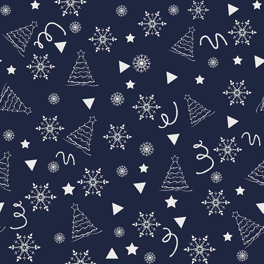 Christmas Tree, Christmas, Snow, Winter, New Year, 2022, Holidays, Stars, Blue, Pattern, Christmas Pattern