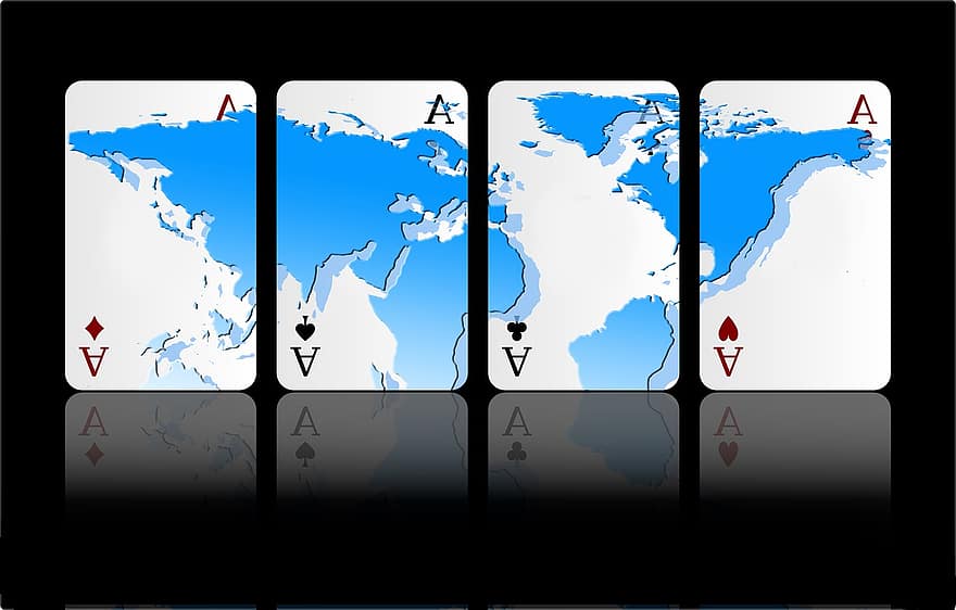 pasaulyje, žemynuose, žemė, globalizacija, politika, žaisti, žaidimo korta, žemėlapis, ace, nustatymas, požiūris