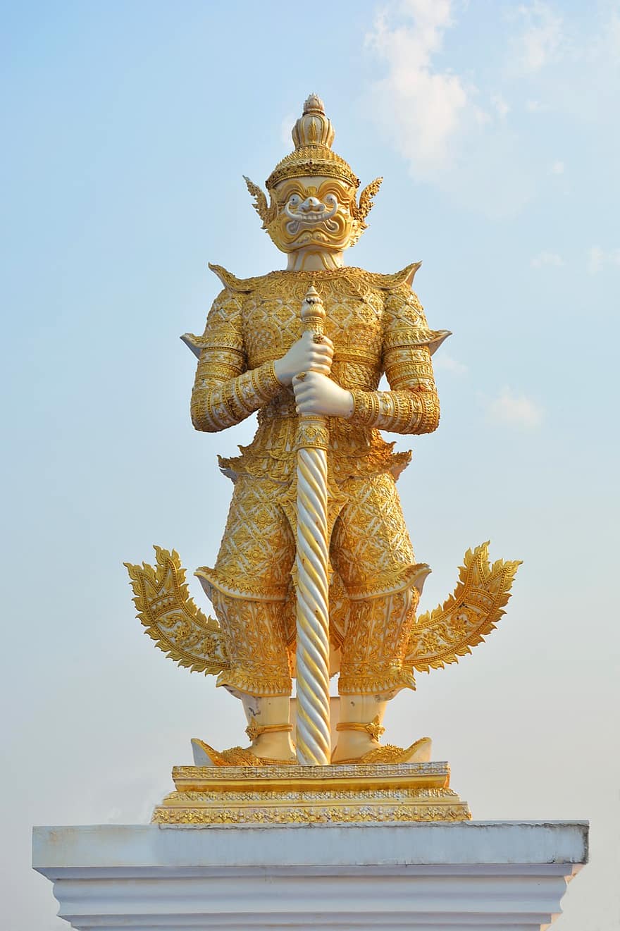 статуя, гигант, пиратско знаме, мярка, будистки храм, религия, вярване