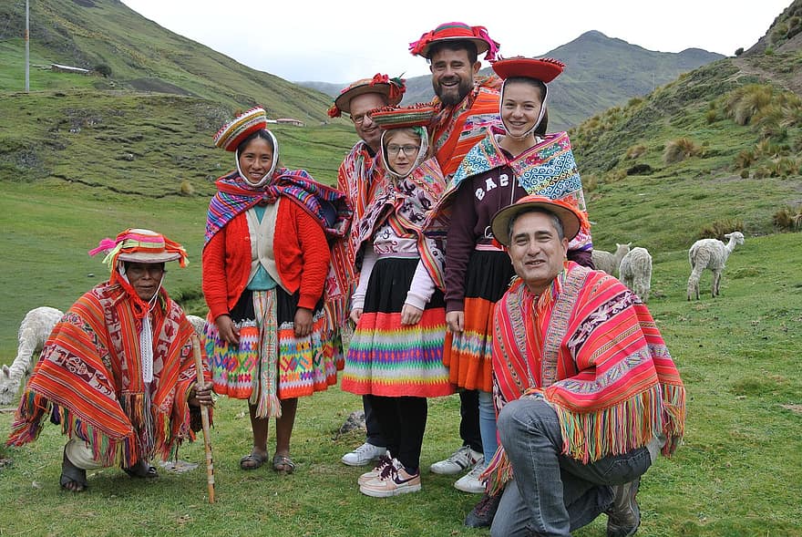 休暇、グループ、旅行、自然、屋外、パタカンチャ、クスコ、文化、先住民の文化、男達、伝統的な服