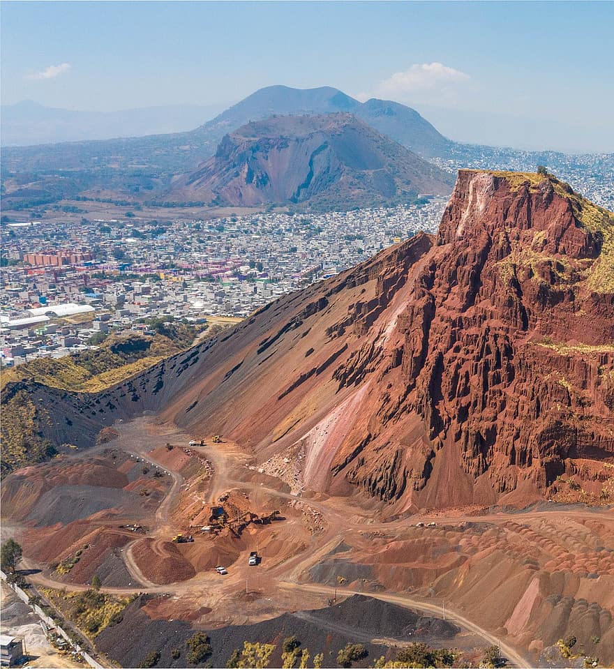 вулкан, горы, городской, cdmx, Мексика, город, беспилотный вид, природа, гора, пейзаж, путешествовать