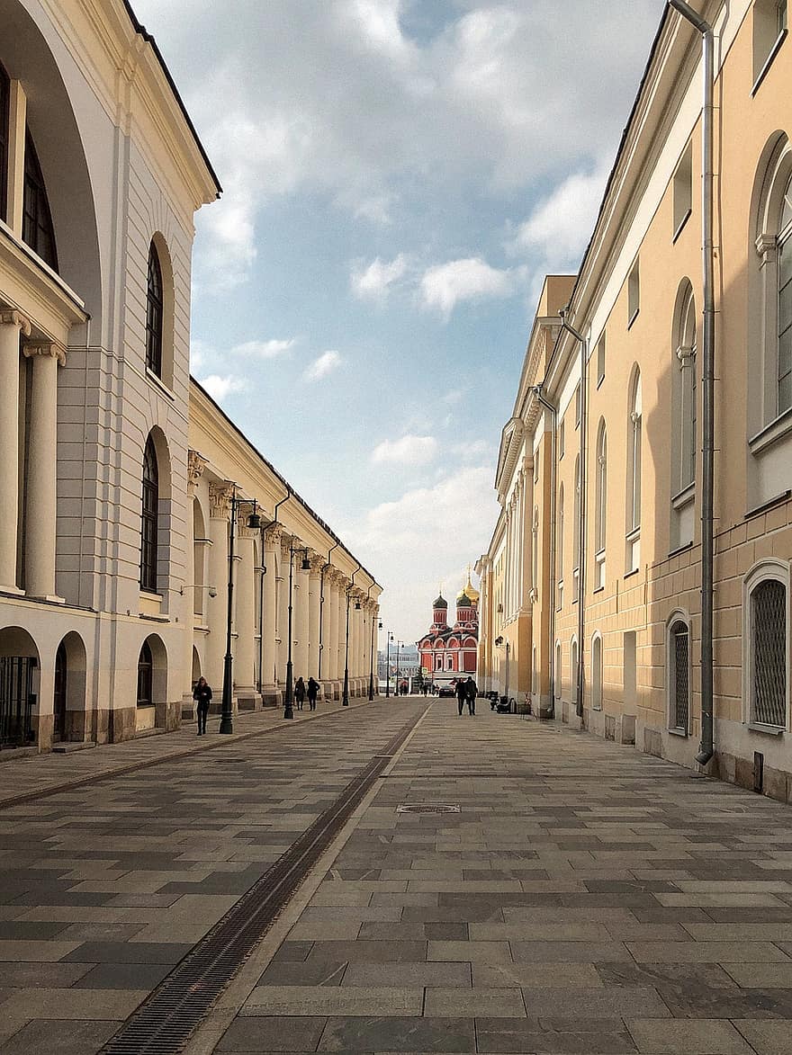 شارع ، الطريق ، موسكو ، روسيا ، البنايات ، هندسة معمارية ، الشارع الخلفي ، رصيف ، مدينة