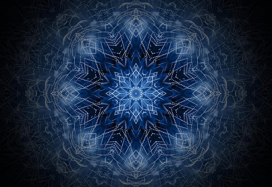 kaleidoskop, geometrisk mønster, Glødende Bakgrunn, abstrakt kunst, bakgrunns, rosett, dekor, grafisk, bakgrunn, abstrakt, blå