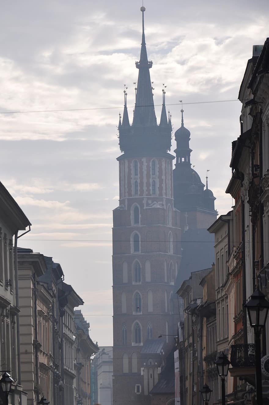 cidade, catedral, torre, prédios, nebuloso, neblina, smog, casas, Igreja, histórico, famoso
