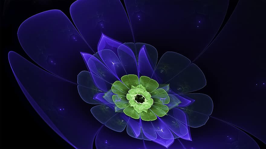 fractal, floare, floral, a inflori, albastru, fantezie
