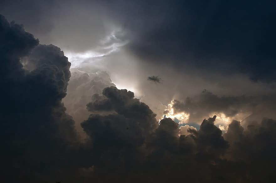 облаци, гръмотевична буря, драматична светлина, облак, небе, метеорологично време, фонове, облачен, син, пространство, залез